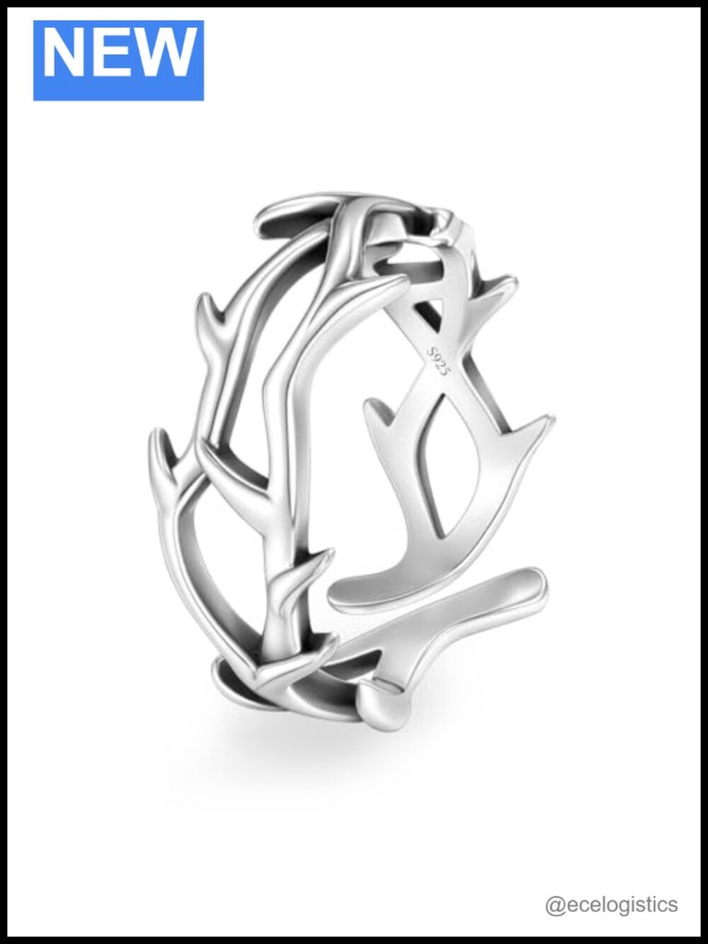 925 Sterling Silver Crown of Thorns Ring Adjustable Gothic Unisex